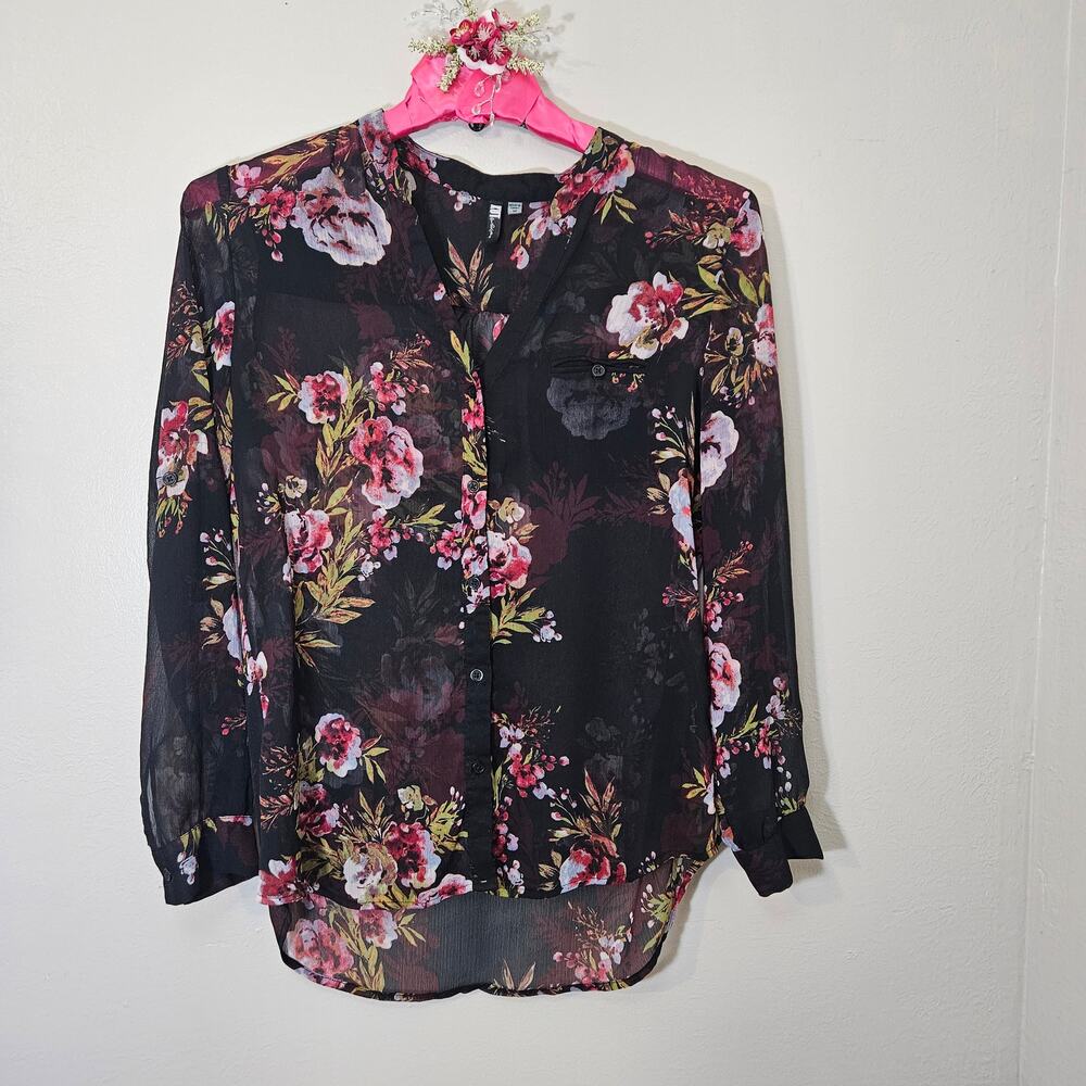KUT from the Kloth Floral Sheer Blouse Romantic Moody Size M